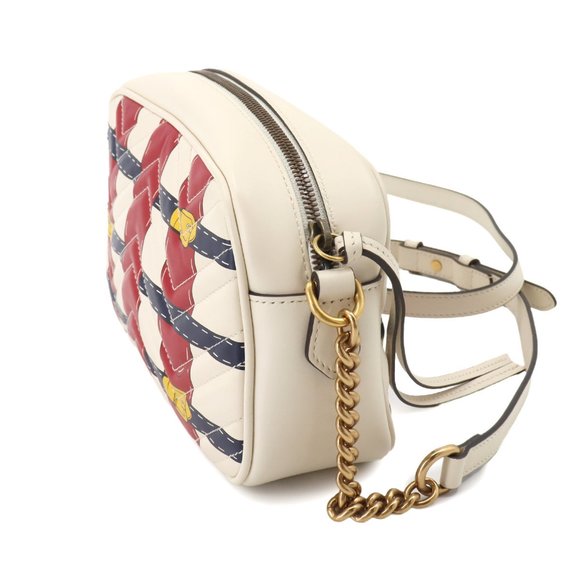 GUCCI GG Marmont Quilted Small Chain Shoulder Bag Leather Ivory Red Navy 447632 - Picture 3 of 9
